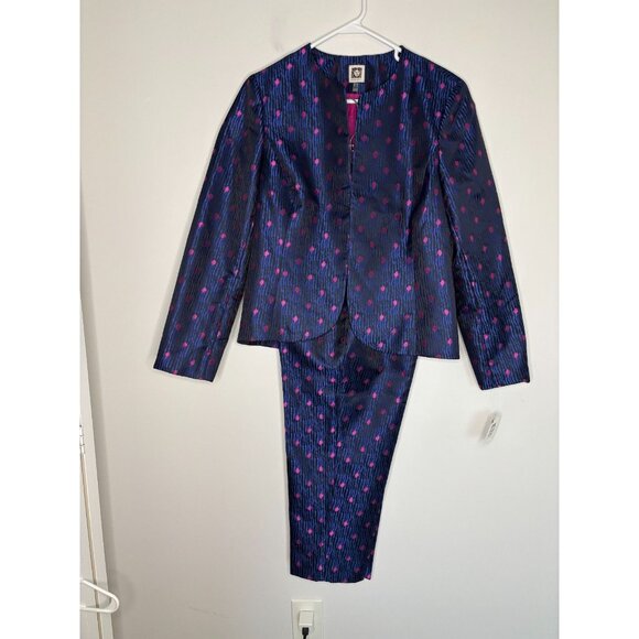 ANNE KLEIN NEW Dahlia Cropped Pant Suit Women 14 Royal Pink Animal $228 retail - Picture 2 of 13